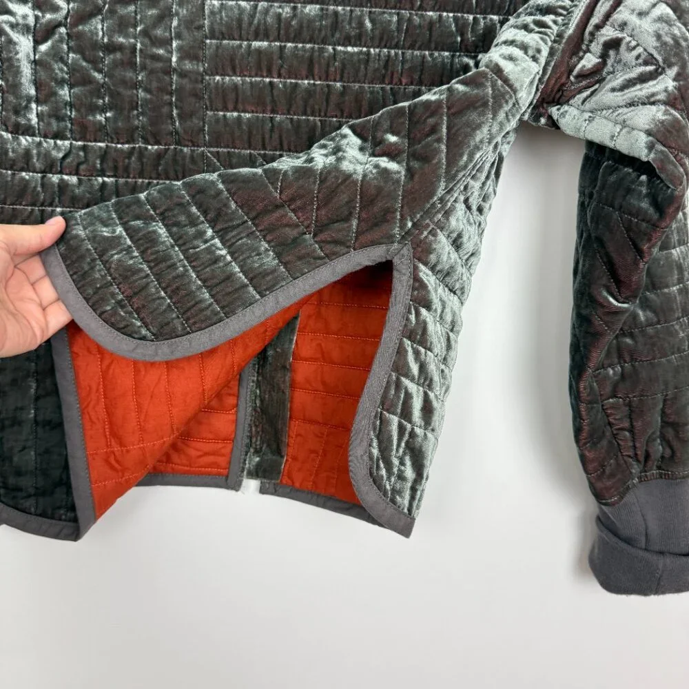 Anthropologie Hei Hei Velvet Relaxed Quilted Jacket Grey XS - Picture 7 of 10